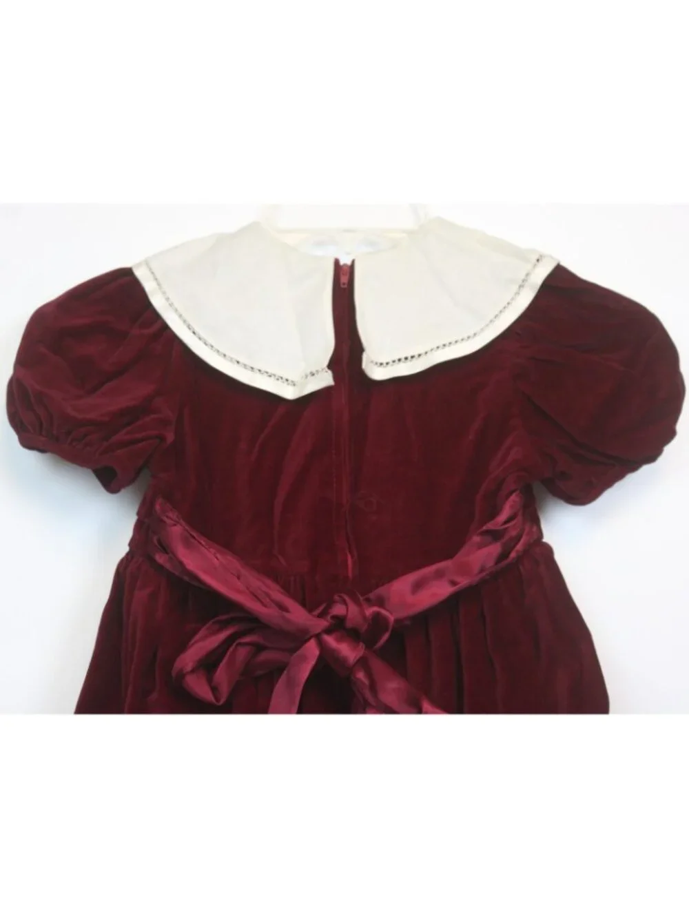 Luli & Me Dark Red Velvet Dress sz 4 Holiday Christmas Heavy Lace Trim collar